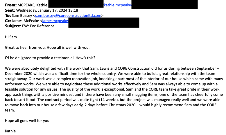 Stamford renovation testimonial
