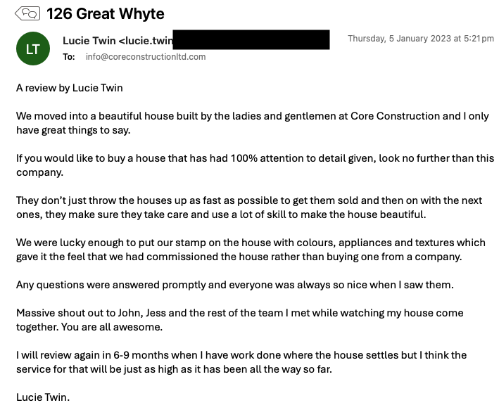 Core Construction testimonial - The Railway, Ramsey